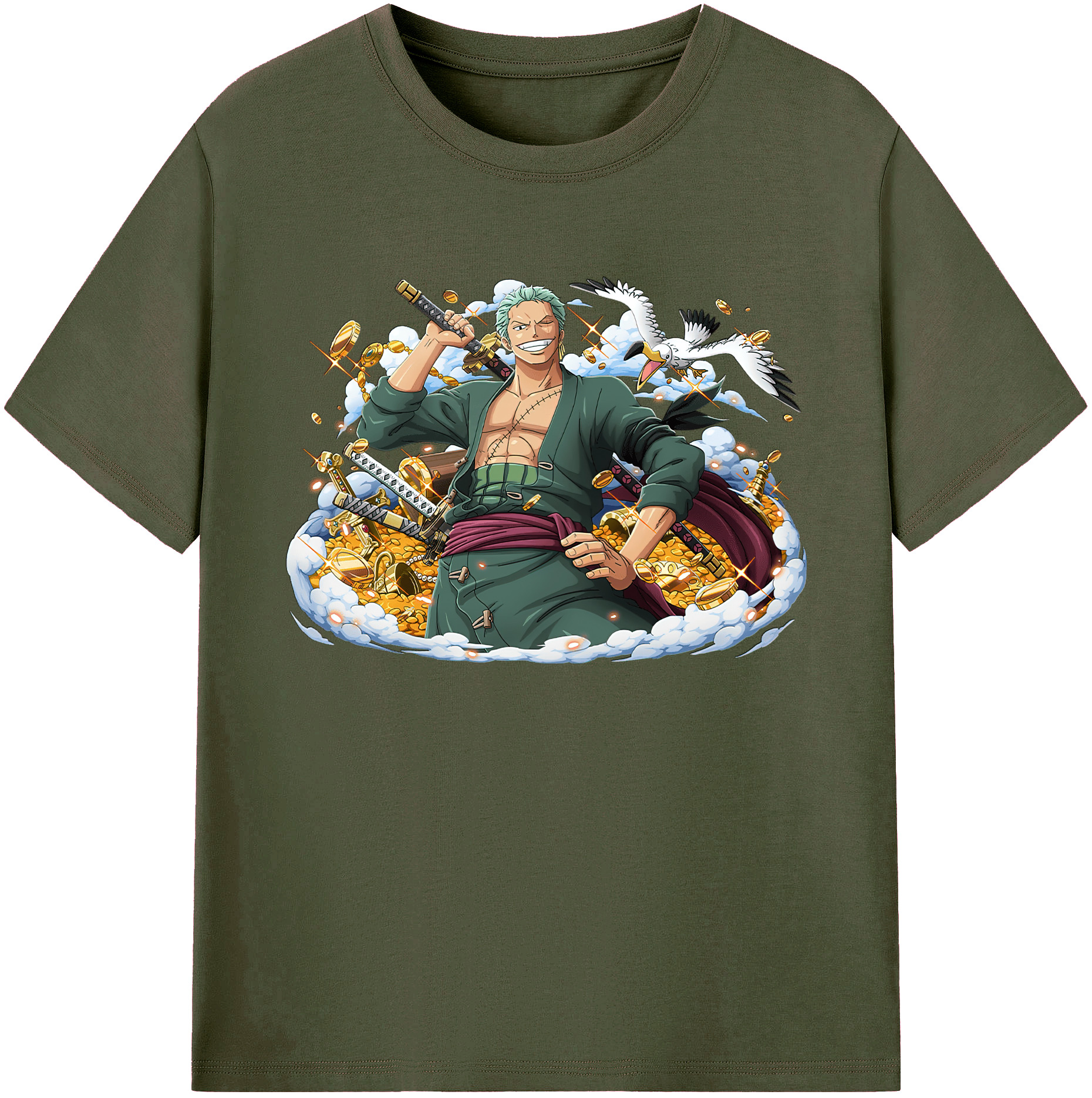 ワンピース ロロノア・ゾロ ONE PIECE Roronoa Zoro 綿100％ メンズ半袖Tシャツ｜肌触りやわらか＆通気性